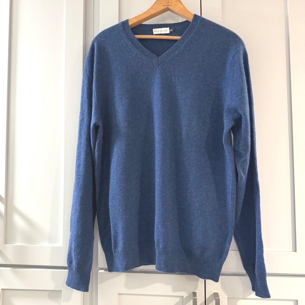 Biltmore 100% Cashmere V-Neck Sweater Blue‎ Heather Womens Medium